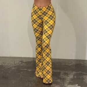 Yellow Plaid Flare Pants M